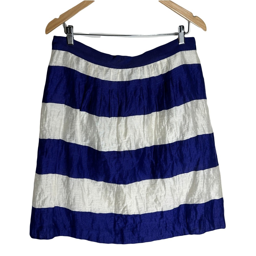 NEW Ann Taylor LOFT A-Line Skirt Size 10 Linen Lyocell Blend Blue White Striped